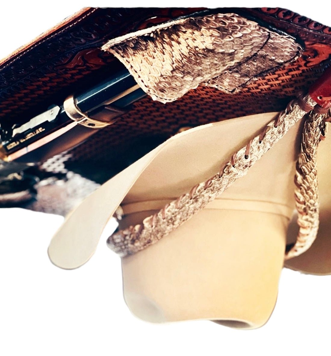 JM Mares Leg Rattlesnake Gun Holster Cowboy Hat Rack Edition - JM Ranch Snap Racks