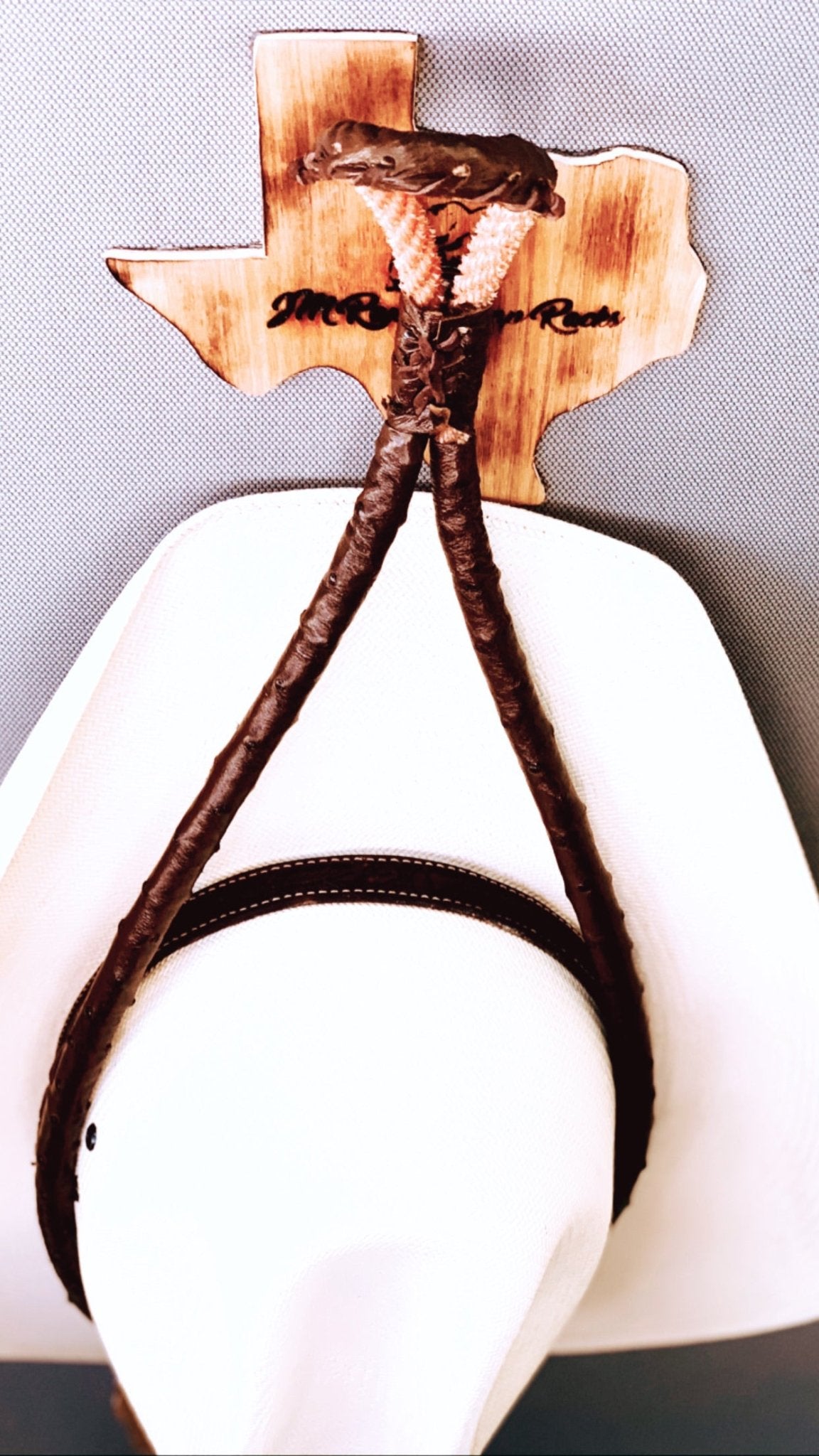JM Ostrich Brown Edition Cowboy Hat Rack. - JM Ranch Snap Racks