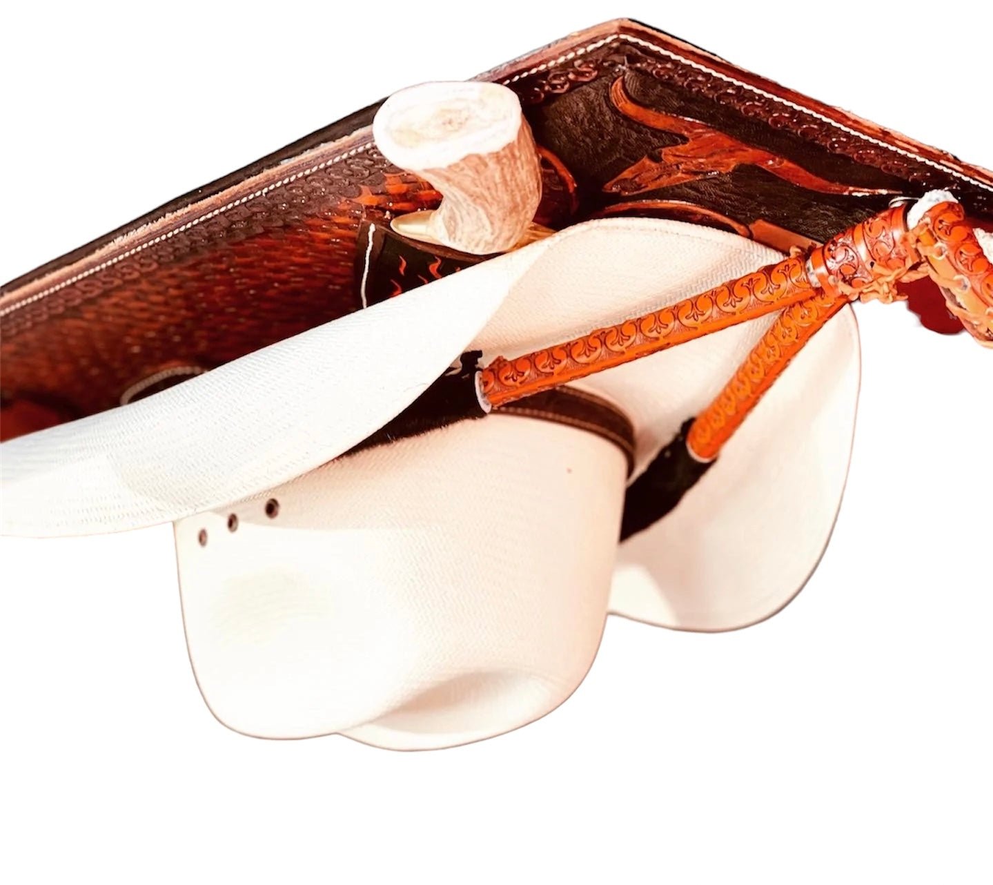 JM Texas Outlaw Edition Cowboy Hat Rack Gun Holster & Dagger Tooled Leather Mount. - JM Ranch Snap Racks