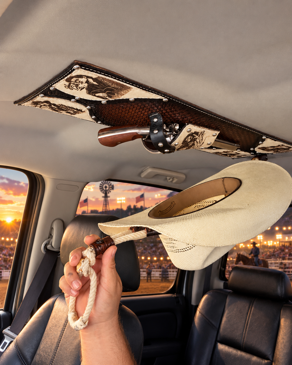Jesse Marroquin’s Outlaw Country Tribute Gun Holster Cowboy Hat Rack - featured lifestyle view 3