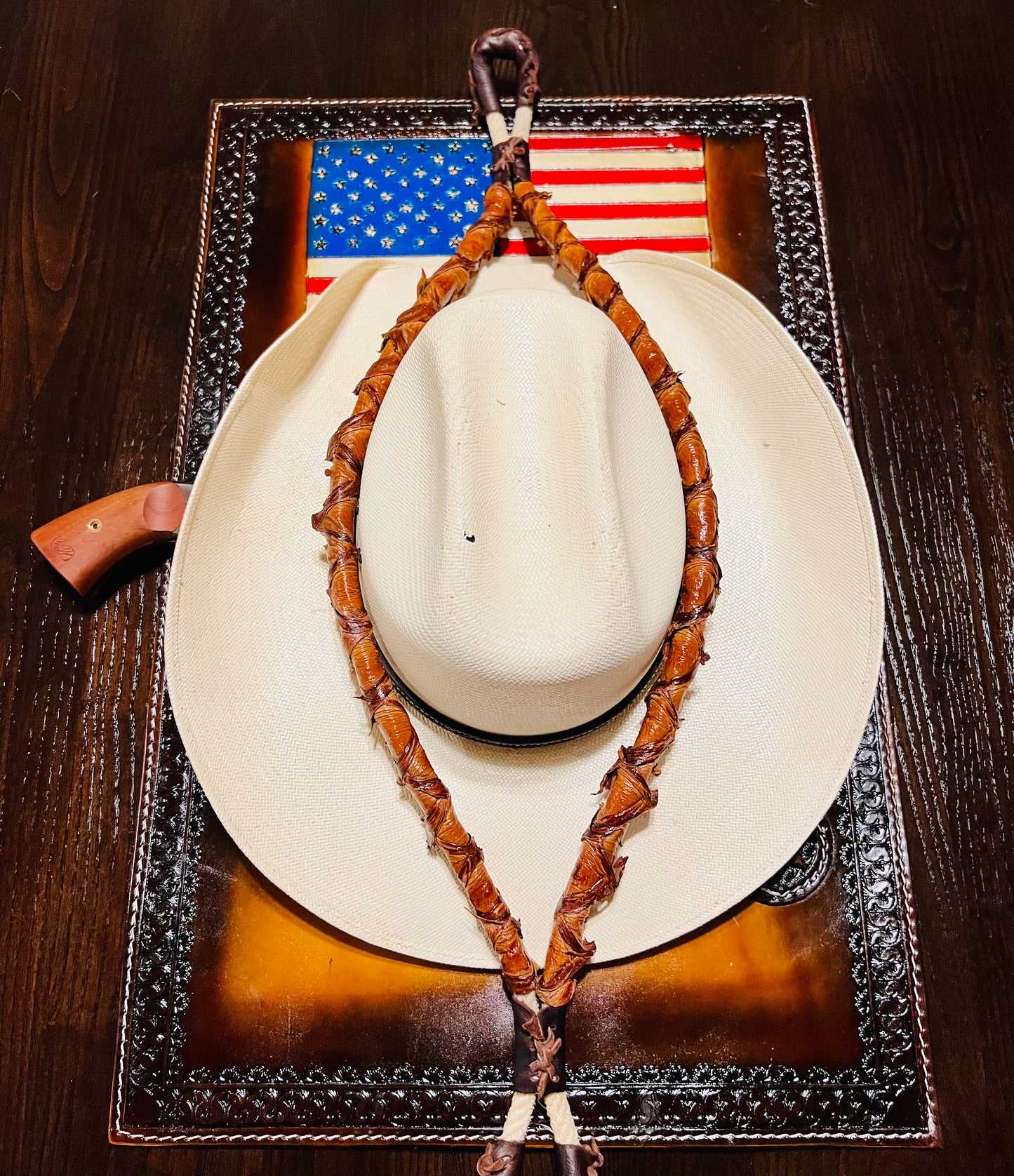 Jesse Marroquin’s Red, White, & Blue Cowboy Edition Gun Holster Cowboy Hat Rack.