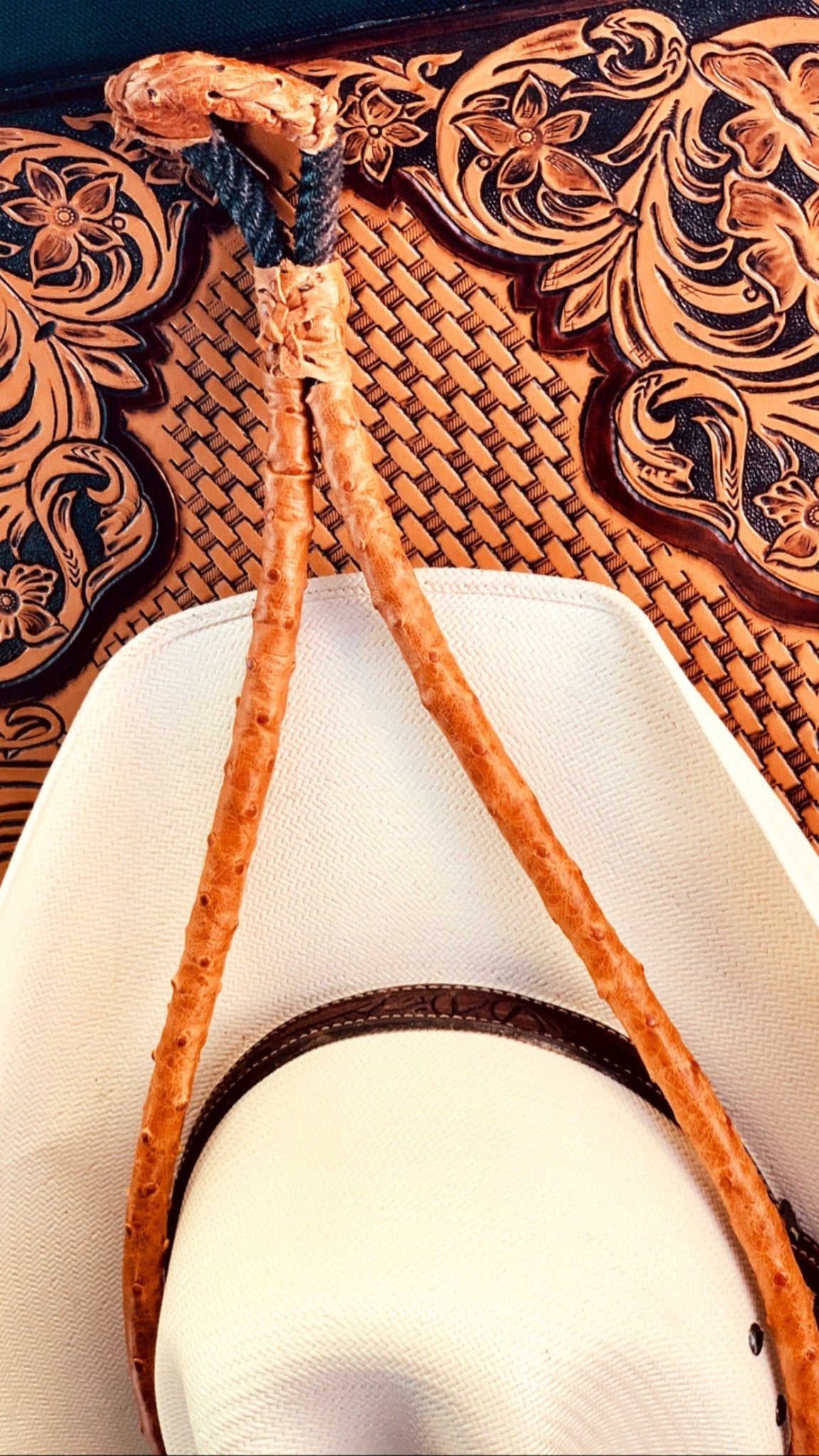 JM Ostrich Cognac Edition Cowboy Hat Rack - JM Ranch Snap Racks - JM ...