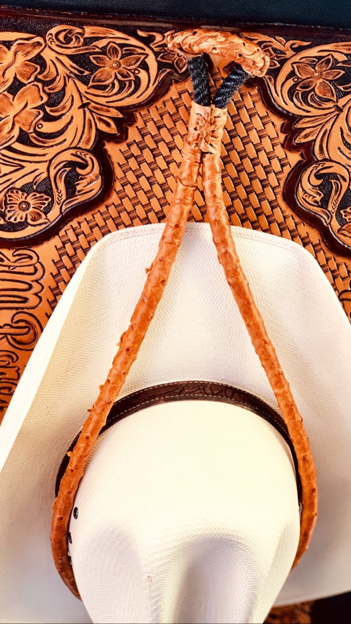 JM Ostrich Cognac Edition Cowboy Hat Rack - JM Ranch Snap Racks - JM ...