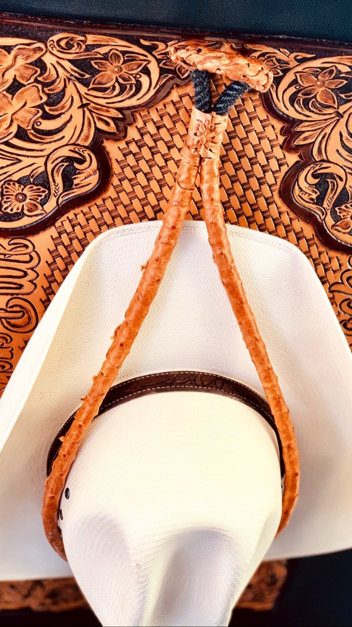 JM Ostrich Cognac Edition Cowboy Hat Rack - JM Ranch Snap Racks - JM ...